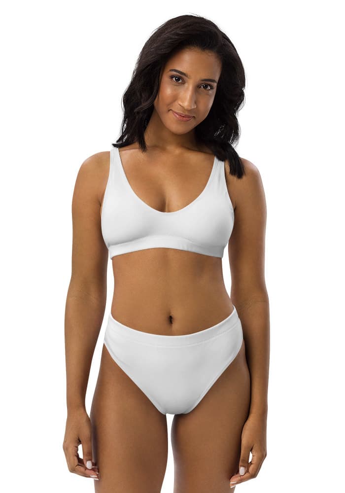 All-Over Print Recycled High-Waisted Bikini – White