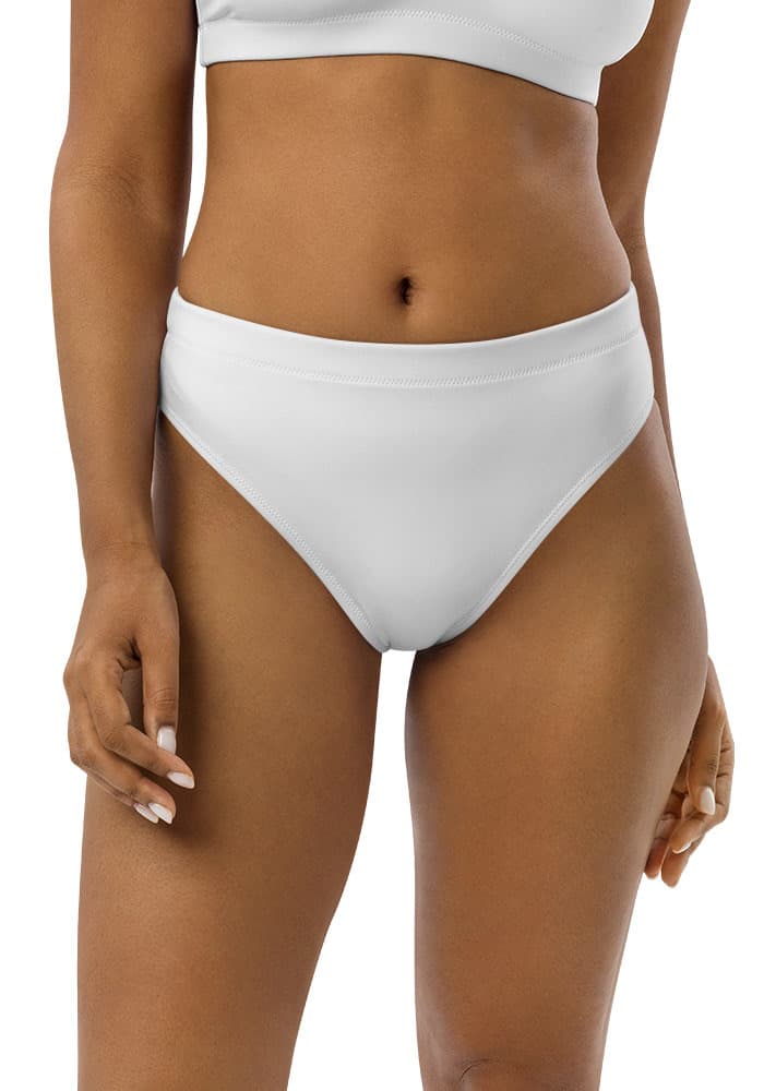 All-Over Print Recycled High-Waisted Bikini Bottom – White
