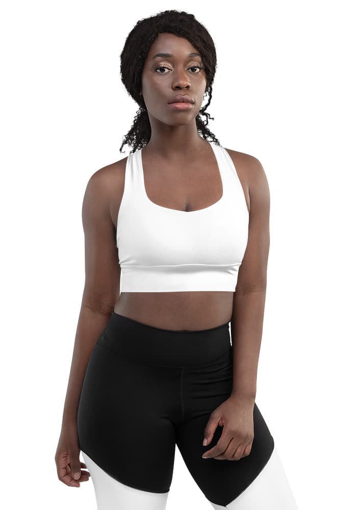 All-Over Print Recycled Longline Sports Bra – White