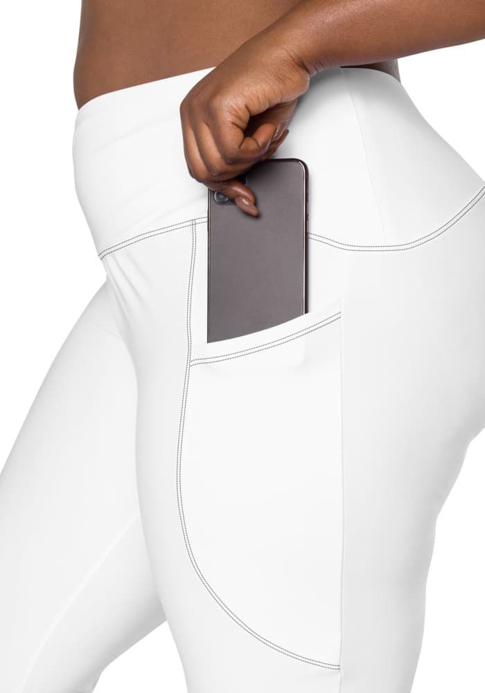All-Over Print Crossover Leggings with Pockets – White