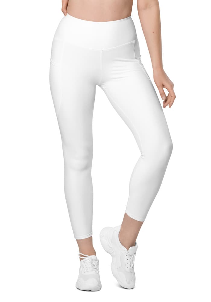 All-Over Print Recycled Leggings with Pockets – White