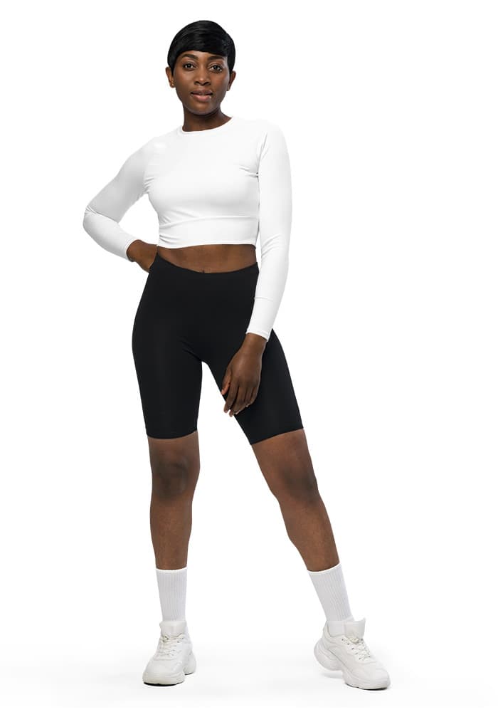 All-Over Print Recycled Long Sleeve Crop Top – White