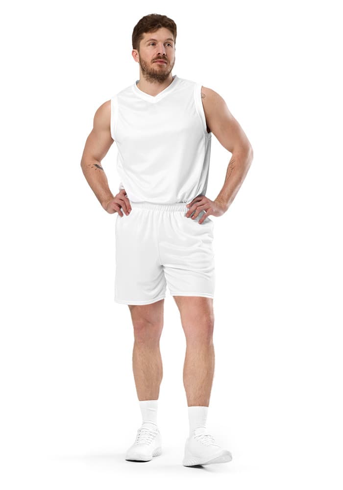 All-Over Print Recycled Unisex Mesh Shorts – White