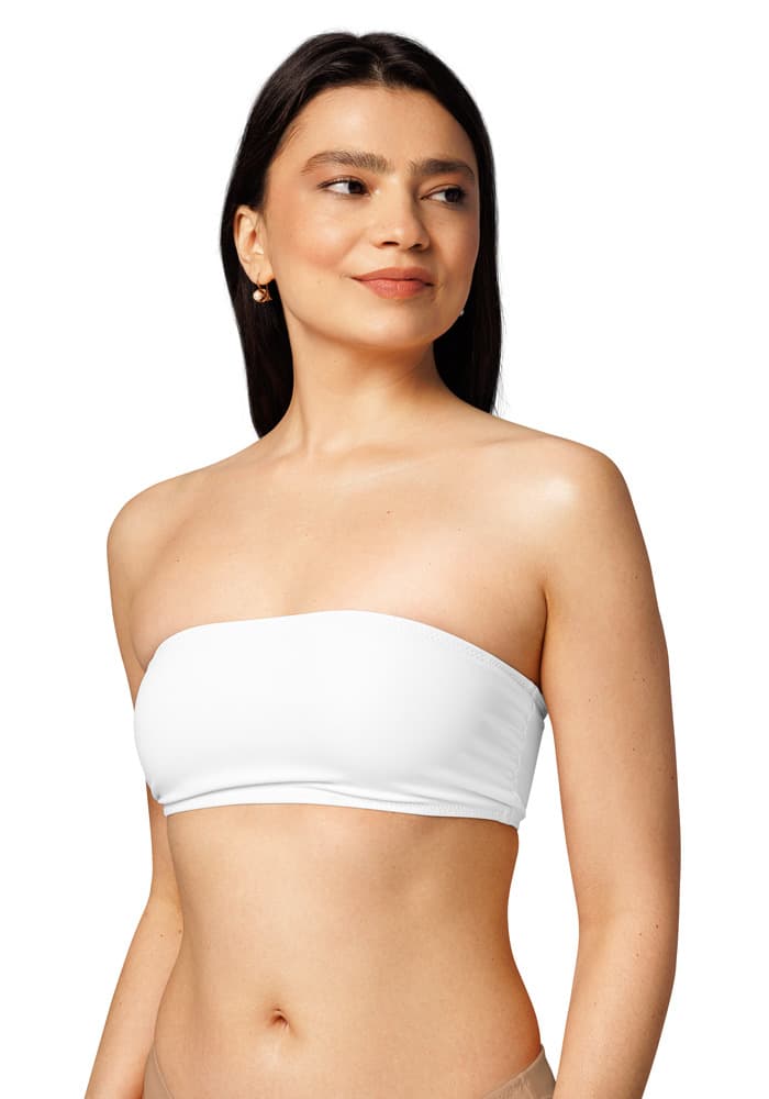All-Over Print Recycled Bandeau Bikini Top – White