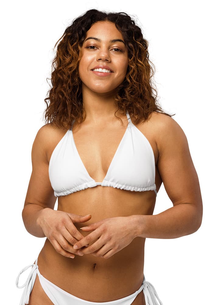 All-Over Print Recycled Padded String Bikini Top – White